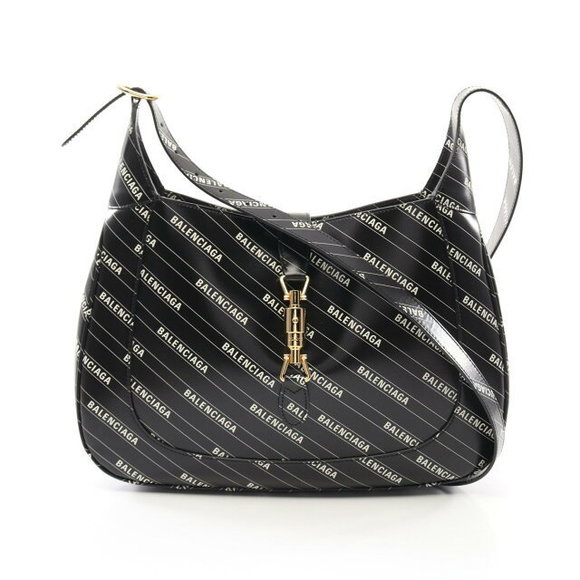 Balenciaga Gucci Hacker Jackie Leather Shoulder Bag Black White - Picture 1 of 6